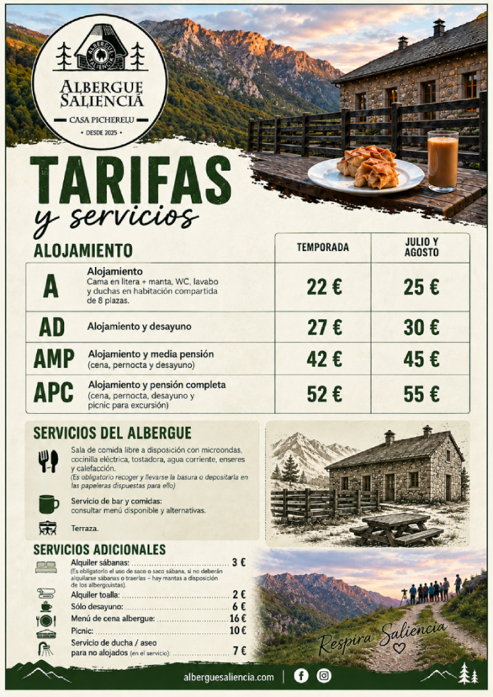 tarifas albergue saliencia